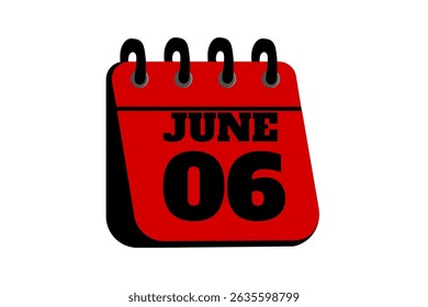 6 June calendar icon text page monthly web design on red, black and white background vector, icon, or illustration with the month of June 6