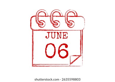 6 June calendar icon text page monthly web design on red, black and white background vector, icon, or illustration with the month of June 6