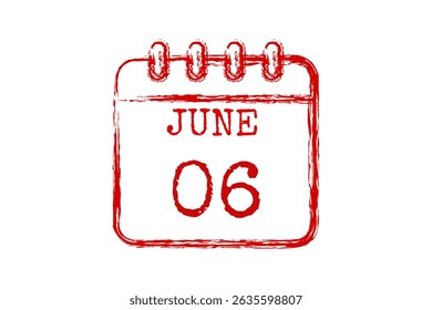 6 June calendar icon text page monthly web design on red, black and white background vector, icon, or illustration with the month of June 6