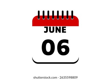 6 June calendar icon text page monthly web design on red, black and white background vector, icon, or illustration with the month of June 6