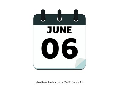 6 June calendar icon text page monthly web design on red, black and white background vector, icon, or illustration with the month of June 6