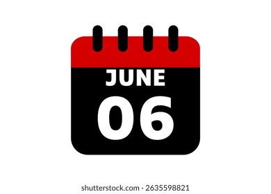 6 June calendar icon text page monthly web design on red, black and white background vector, icon, or illustration with the month of June 6