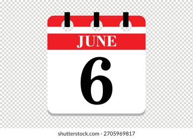 Vector Icono de calendario del 6 de junio, ícono de calendario del mes de junio de 6 fechas, ícono de calendario del mes de junio de 6 fechas, ícono de calendario del Vector.