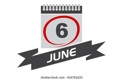 6 June Calendar with Ribbon