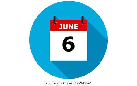 6 june calendar vector flat icon with long shadow
