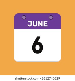 6 june calender icon text page monthly web design.