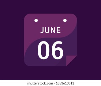 6 June, June 6 icon Single Day Calendar Vector illustration