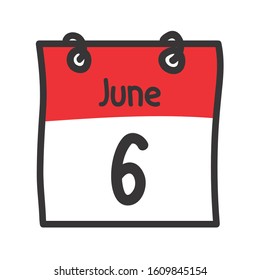 6 June. Vector flat daily calendar icon. Date and time, day, month. Holiday