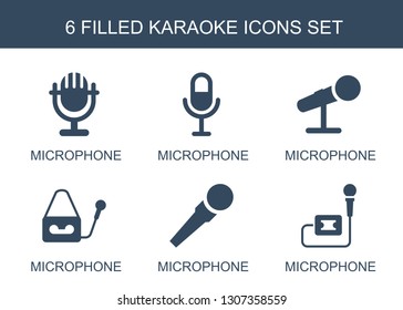 6 karaoke icons. Trendy karaoke icons white background. Included filled icons such as microphone. karaoke icon for web and mobile.
