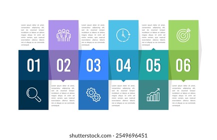 6 Key Events or Business Processes to Success Simple infographic with icons and numbers. Banner, Poster, Presentation and Plan. Vector illustration.