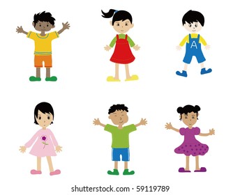 6 KIDS different nations. Vector image.