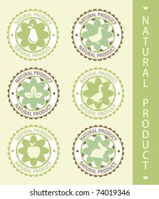  6 labels: natural product, vector illustration