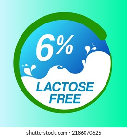6% Lactose free icon sign vector illustration with blue green color and clean font