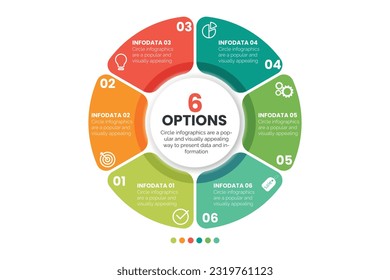 6 Layer circular infographic element template with icons and colorful flat style, can use for presentation slide