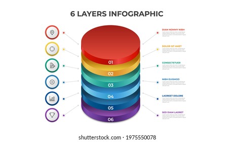 6 layers infographic element template vector, circle, vertical list diagram for presentation layout, etc.