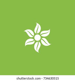 6 leaves around a circle, forming a natural sun logo.