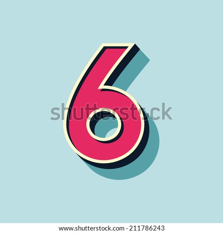 6 letter of 3d vector illustrated relief retro font with shadow