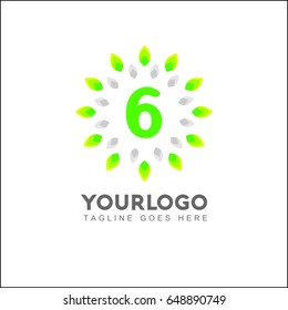 6 Letter Circle Leaf Logo Design Template Element. Herbal Brand Identity.
