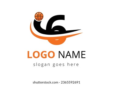 6 Letter Logo With Basketball Ball. Sports Symbol Vector Template Design