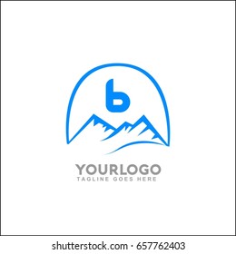 6 letter vector mountains emblem identity. Outdoor activity symbol. Adventure or sport logo badge. Vector illustration