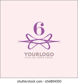 6 letter vintage line design element and monogram logo. Decorative vector for invitation, menu, label, Wedding.