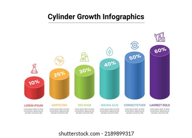 6 level business growth concept. 3D cylinder style infographics vector illustration