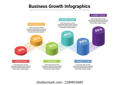 Wachstumskonzept für Geschäftsnetze auf 6 Ebenen. 3D-Zylinder-Stil Infografik Vektorgrafik.