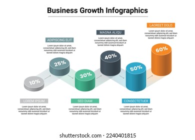 Wachstumskonzept für Geschäftsnetze auf 6 Ebenen. 3D-Zylinder-Stil Infografik Vektorgrafik.