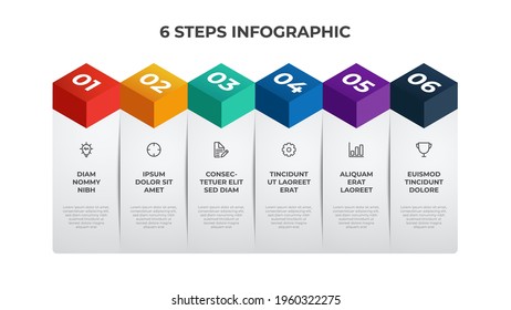 6 List Of Steps, Column Layout Table Diagram With Number Sequence, Infographic Element Template Vector