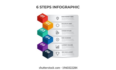 6 List Of Steps Diagram, Row Layout With Isometric Number Sequence, Infographic Element Template Vector