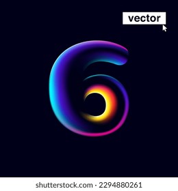 6 logo. Number eight with neon glitch. Multicolor gradient sign with double exposure and illusion effect. Glowing color shift vector icon. Perfect for your vibrant heading, game screens, Sale banner.