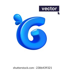 6 logotipo. Representación 3D número seis en dibujos animados estilo cúbico hecho de agua azul clara y gotas de rocío. Ilustración vectorial ecológica. Formas isométricas imposibles. Banner perfecto para la naturaleza, etiquetas de filtro.