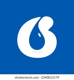 6 logo. Number six with blue water dew drops. Negative space icon. Spring water emblem. Vector template for pure drink company, swimming posters, waste recycling identity, fight against drought adv.