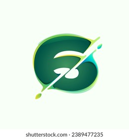 6 logotipo. Logotipo ecológico número seis con hojas verdes y distorsión diagonal, efecto de cambio de color. Vector ecológico. Emblema foliage exuberante. Banner perfecto para la naturaleza, etiquetas saludables, icono de reciclaje de residuos.