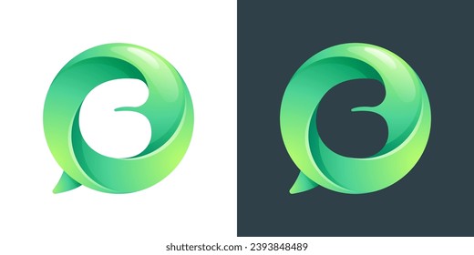 6 logo. Number six inside speech bubble with swirl pattern. Negative space style icon. Colorful gradient emblem for social media app, call center, online message, feedback icon, telemarketing screen