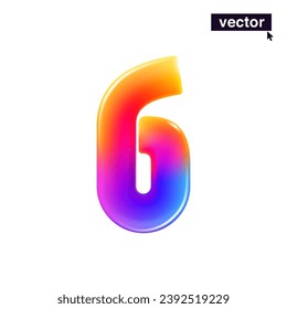 6 logo. Number six. Realistic 3D design in cartoon vivid style. Vector illustration. Perfect gradient icon for holiday sale banner, glossy tech posters, multicolor emblems, vibrant futuristic ad.