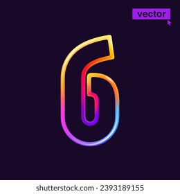 6 logo. Number six in vivid neon line style. Rainbow gradient icon for Sale banner. Colorful vector emblem for Special Price design, Discount Offer labels, Coupon Template, futuristic identity etc.