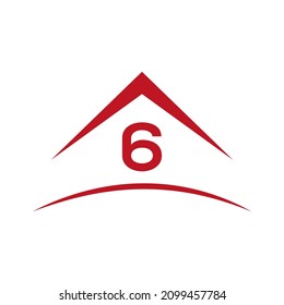 6 logo with real estate house building roof, template. Victor 