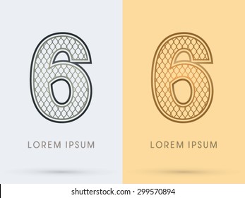6, Luxury Font, Concept  Gold and Silver, Wire Mesh, steel, net, graphic vector
