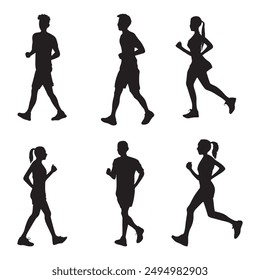 6 man are running vector art illustration