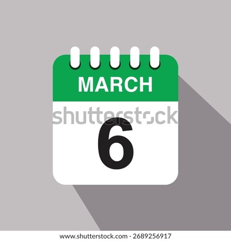6 march calendar date icon. vector illustration with shadow design