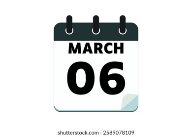 6 March calendar icon text page monthly web design on red, black deep green and white background vector, icon, or illustration with the month of March 6