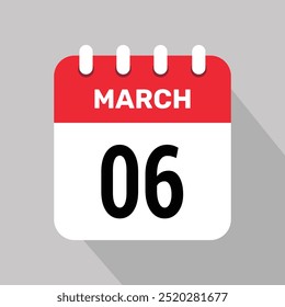 Fondo de Vector de icono de calendario de 6 de marzo. Símbolo de programación de Vector.