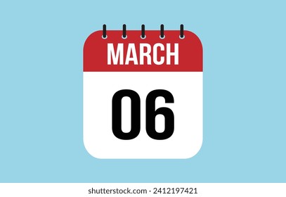 6 March Calendar. Calendar Vector Illustration.
