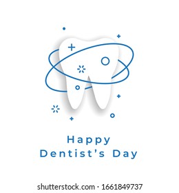 6 march dentist's day. Dentistry background with a white tooth on the background of the world map and the inscription. Vector illustration banner International Dentist Day.