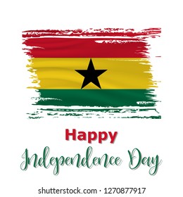 6 March, Ghana Independence Day background in national flag color theme. Celebration banner with waving flag. Vector illustration