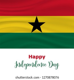 6 March, Ghana Independence Day background in national flag color theme. Celebration banner with waving flag. Vector illustration