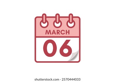6 March month single day vector, illustration, calendar with maroon, rose and white color background calendar March 6