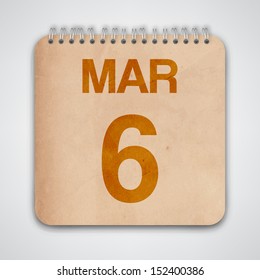 6 March on Old Notebook Vector
