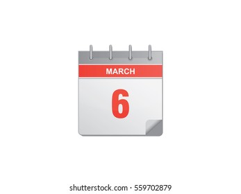 6 March red calendar vector illustration on white background